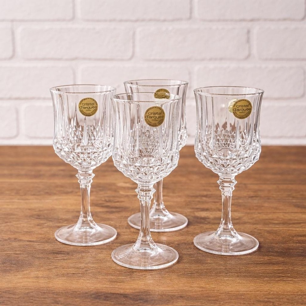 Cristal d'Arques Longchamp Wine Glasses Set 4 French 24% Lead Crystal 6.5"